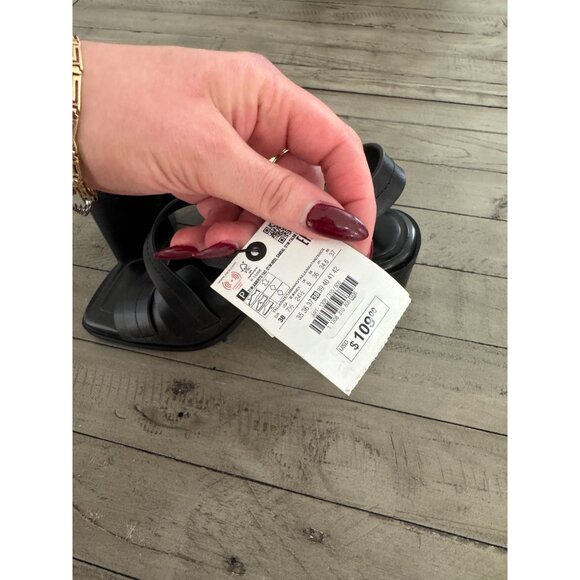 NWT ZARA Black Leather Block Heel Strappy Heeled Sandals Size 38 8 - Picture 7 of 8